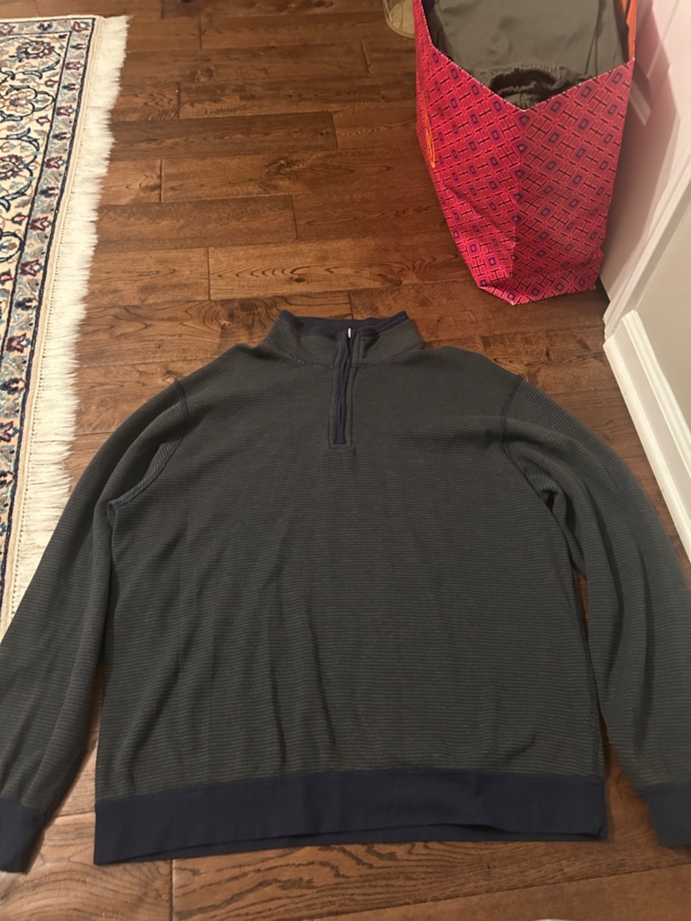 Quarter Zip/Half-Zip Long-Sleeve Sweater - Green & Navy